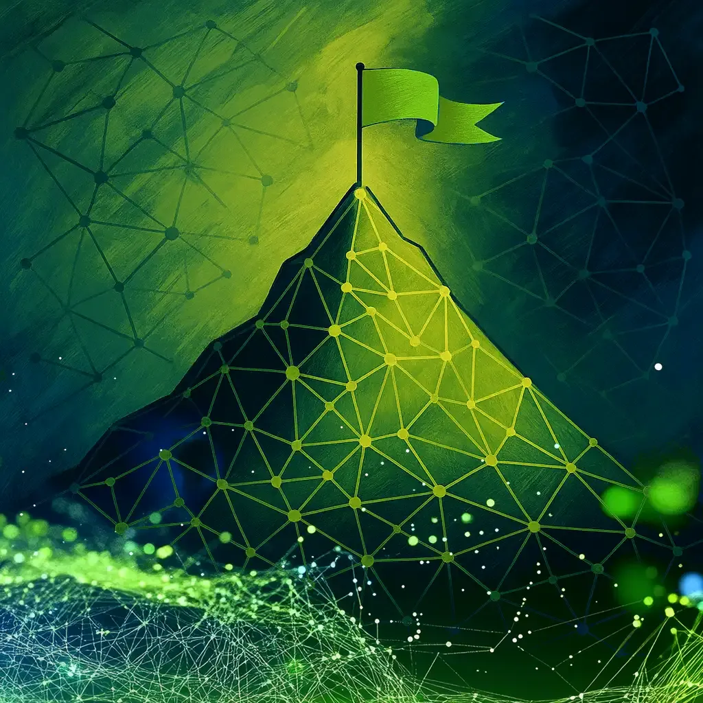 Abstrakte Datenlinien über einer Landschaft