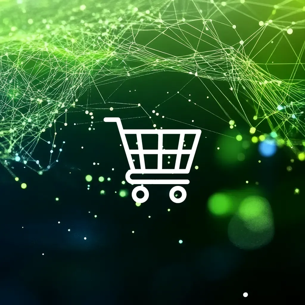 Einkaufswagen-Symbol vor Datennetz